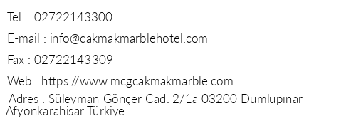 Mcg akmak Marble Hotel telefon numaralar, faks, e-mail, posta adresi ve iletiim bilgileri